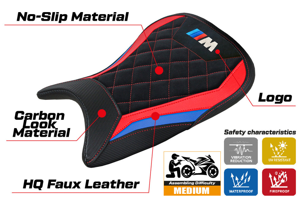 BMW M1000R 2022-2024 Seat Cover Tappezzeria Italia in Red, Blue and Black Velvet