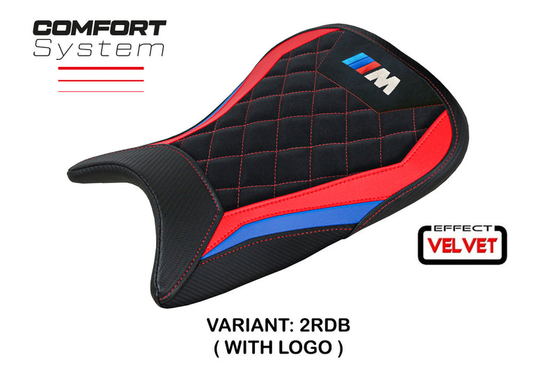 BMW M1000R 2022-2024 Seat Cover Tappezzeria Italia Comfort in Red, Blue and Black Velvet