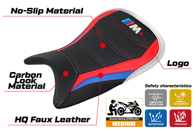 BMW M1000RR 2022-2024 Seat Cover Tappezzeria Italia Ultragrip in Red, Blue, White, and Black