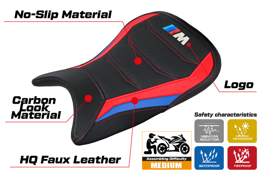 BMW M1000RR 2022-2024 Seat Cover Tappezzeria Italia Ultragrip in Red, Blue and Black