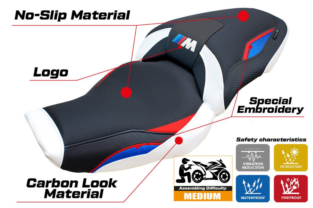 BMW M1000XR 2024 Seat Cover Tappezzeria Italia in Red Blue White and Black
