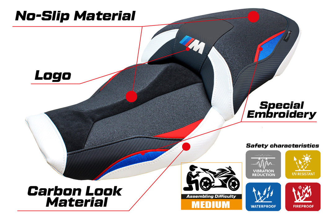 BMW M1000XR 2024 Seat Cover Tappezzeria Italia Ultragrip in Red Blue White and Black
