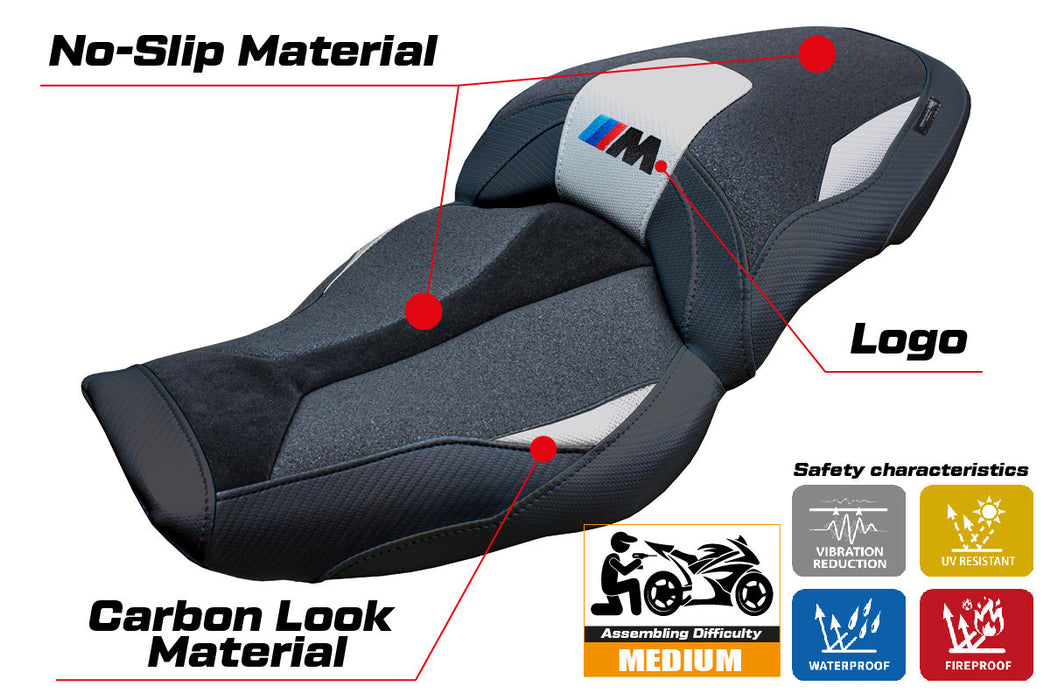 BMW M1000XR 2024 Seat Cover Tappezzeria Italia Ultragrip in Silver and Black