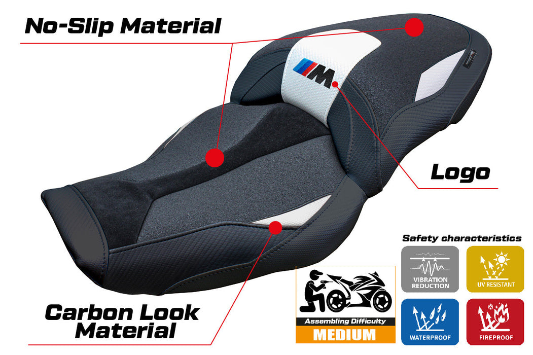 BMW M1000XR 2024 Seat Cover Tappezzeria Italia Ultragrip in White and Black