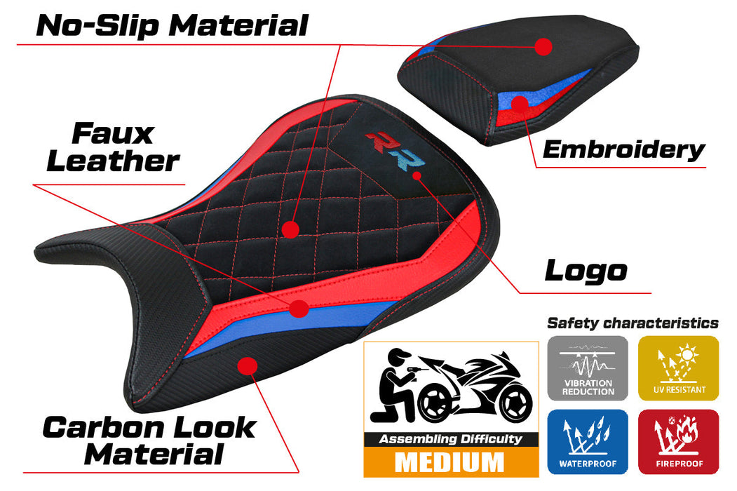 BMW S1000RR 2019-2024 Seat Cover Tappezzeria Italia in HP Diamond Stitching