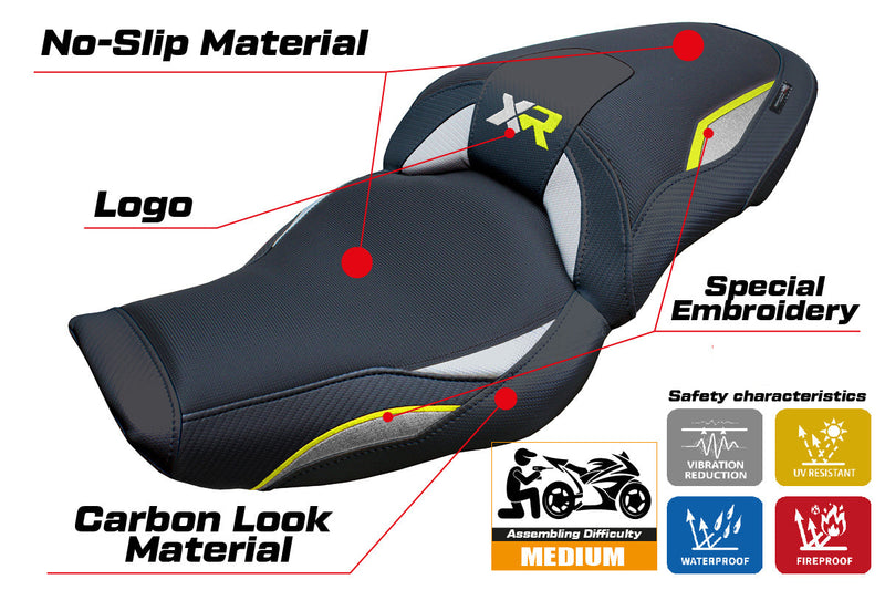 BMW S1000XR 2024 Seat Cover Tappezzeria Italia in Silver Yellow and Black