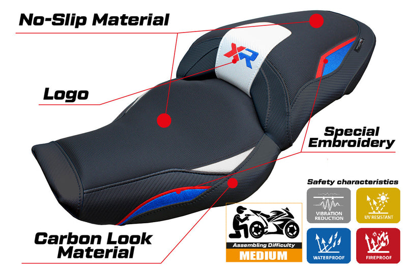 BMW S1000XR 2024 Seat Cover Tappezzeria Italia in White Red Blue and Black