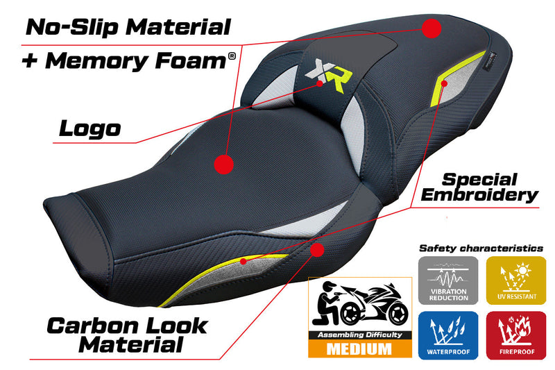 BMW S1000XR 2024 Seat Cover Tappezzeria Italia Comfort in Silver Yellow and Black
