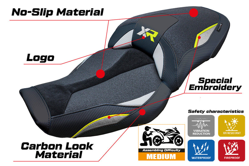 BMW S1000XR 2024 Seat Cover Tappezzeria Italia Ultragrip in Silver Yellow and Black