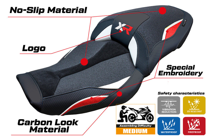 BMW S1000XR 2024 Seat Cover Tappezzeria Italia Ultragrip in White Red and Black