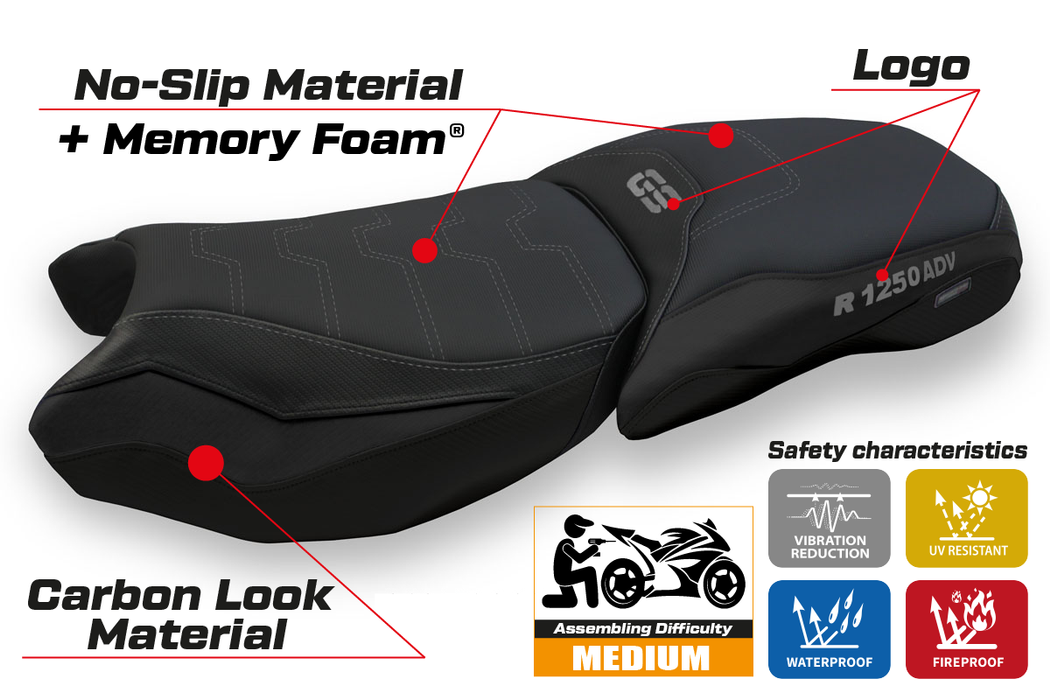 BMW R1250GS ADV 2019-2024 Comfort Heated Seat Cover Tappezzeria Italia in Black