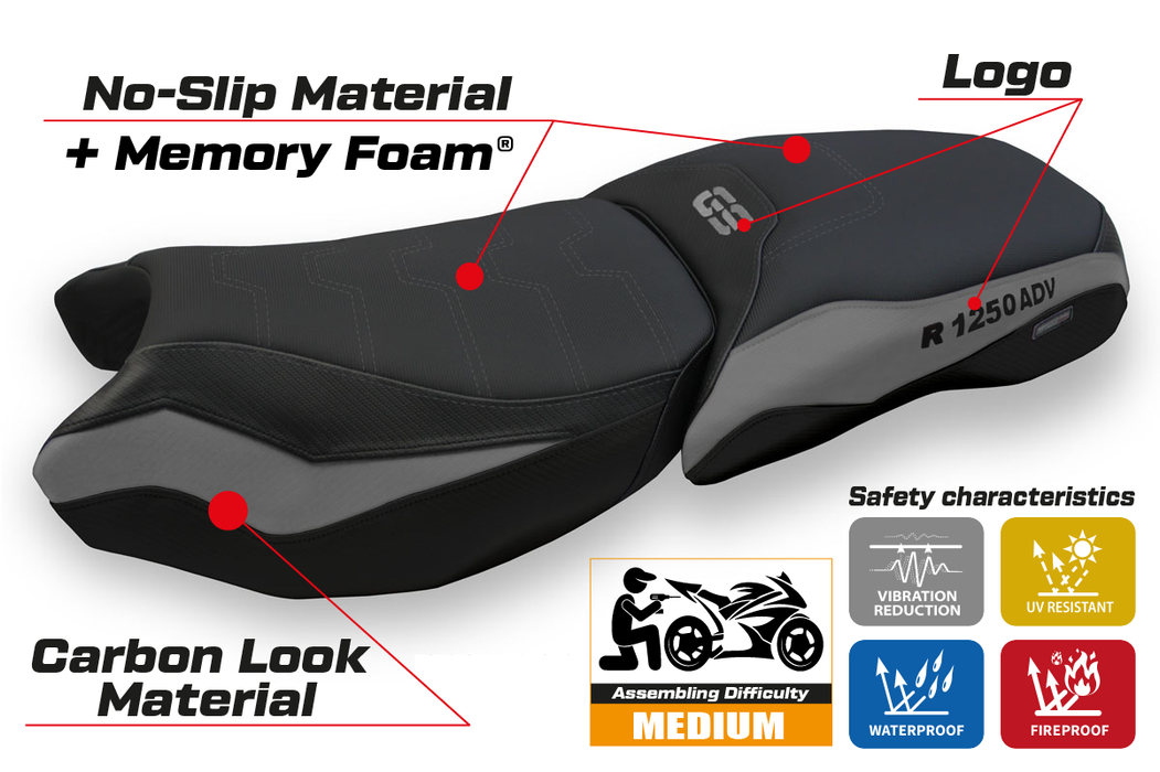 BMW R1250GS ADV 2019-2024 Comfort Heated Seat Cover Tappezzeria Italia in Grey