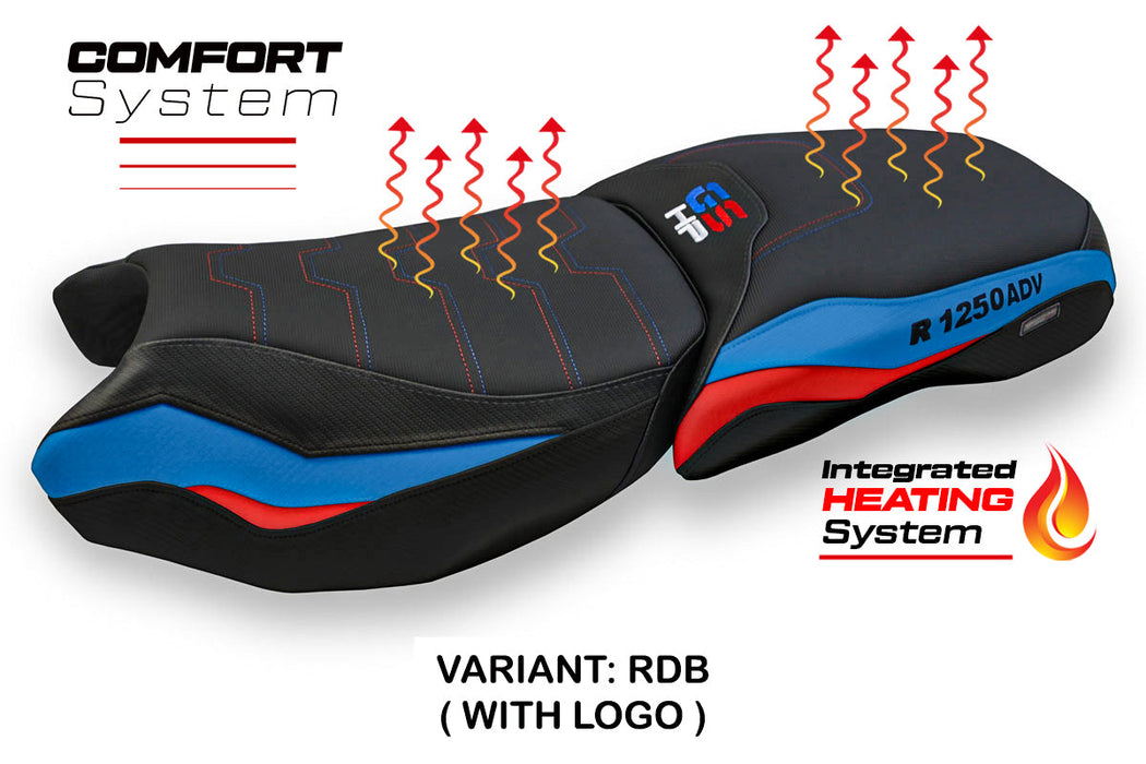 BMW R1250GS ADV 2019-2024 Comfort Heated Seat Cover Tappezzeria Italia in Red Blue