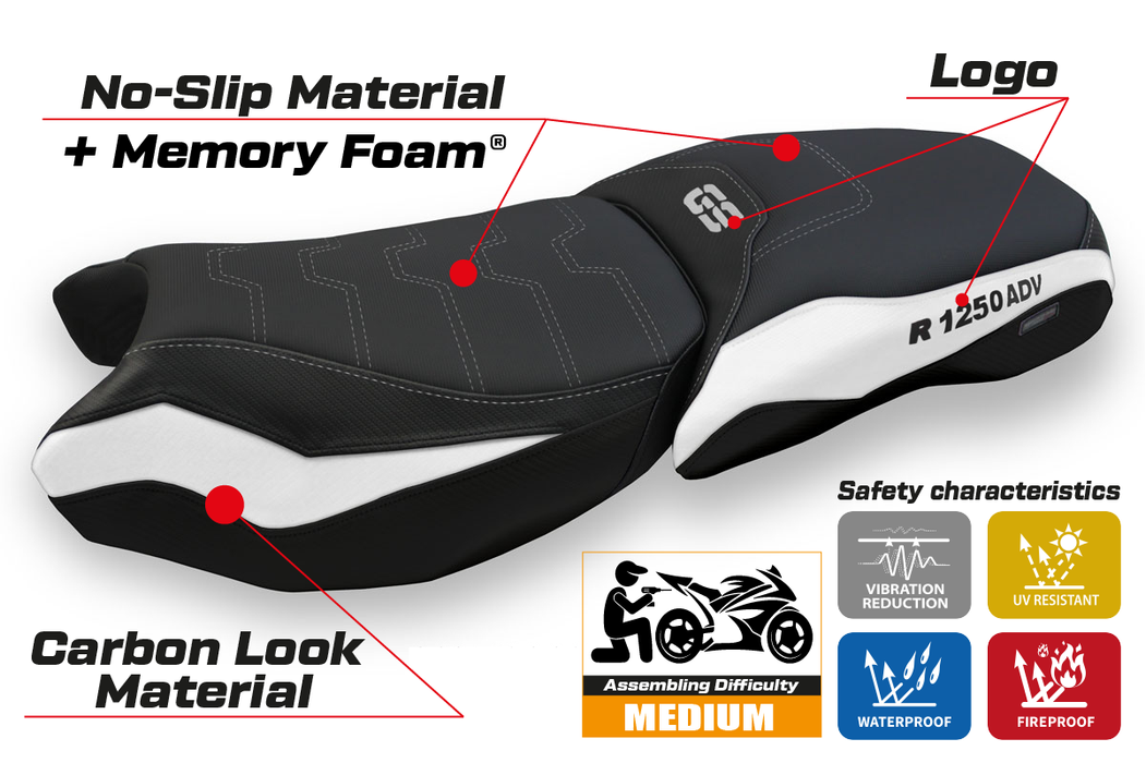 BMW R1250GS ADV 2019-2024 Comfort Heated Seat Cover Tappezzeria Italia in White