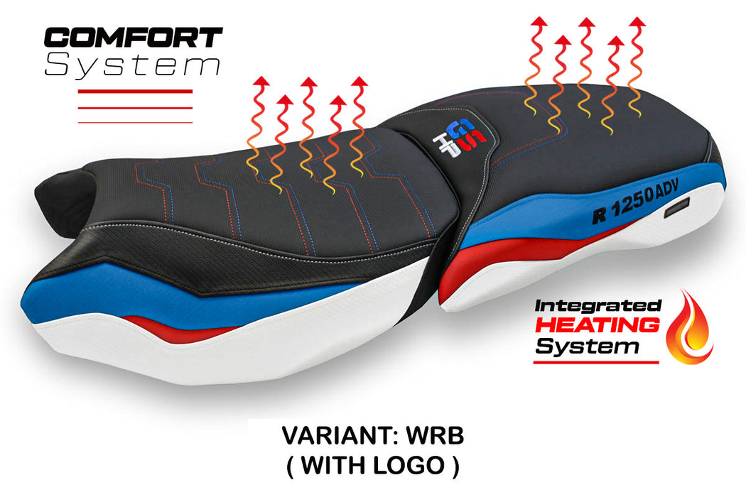 BMW R1250GS ADV 2019-2024 Comfort Heated Seat Cover Tappezzeria Italia in White, Red and Blue