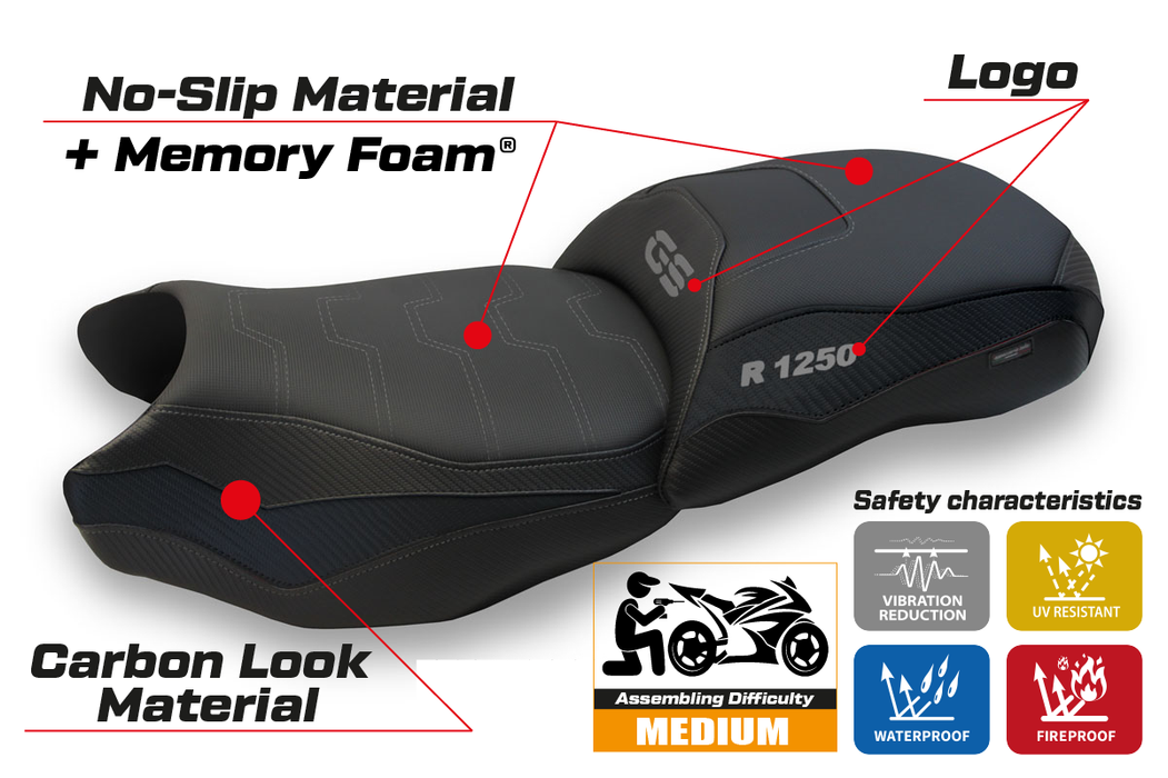 BMW R1250GS 2019-2023 Comfort Heated Seat Cover Tappezzeria Italia in Black