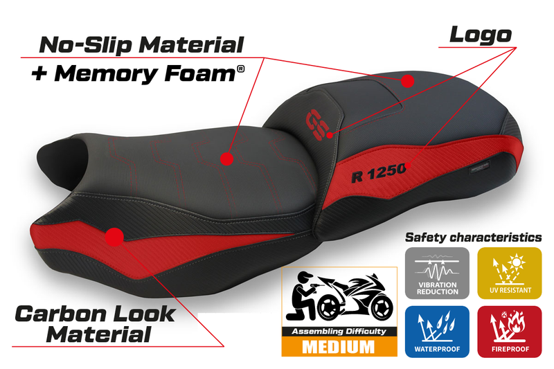 BMW R1250GS 2019-2023 Comfort Heated Seat Cover Tappezzeria Italia in Red and Black