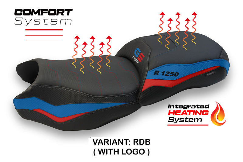 BMW R1250GS 2019-2023 Comfort Heated Seat Cover Tappezzeria Italia in Red and Blue