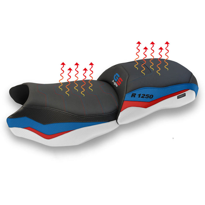 BMW R1250GS 2019-2023 Comfort Heated Seat Cover Tappezzeria Italia in White Red Blu