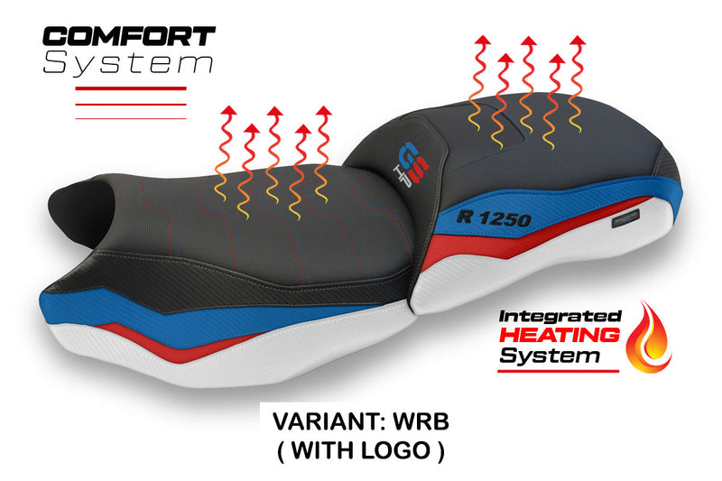 BMW R1250GS 2019-2023 Comfort Heated Seat Cover Tappezzeria Italia in White Red Blu