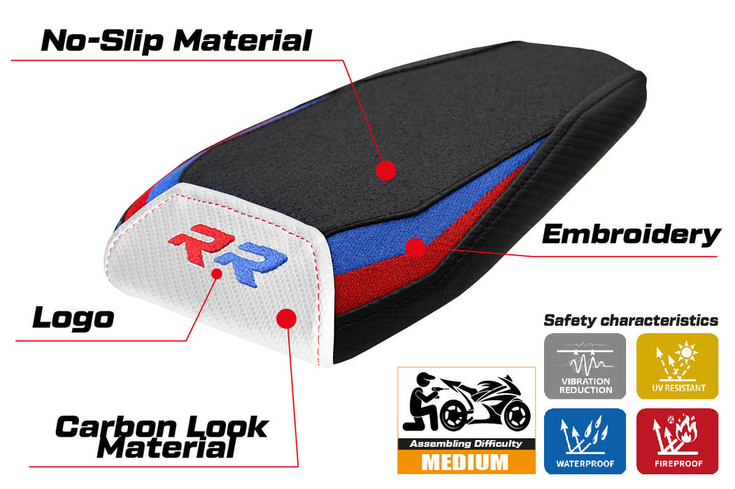 BMW M1000RR 2022-2024 Rear Seat Cover Tappezzeria Italia Ultragrip in Red, Blue, White and Black