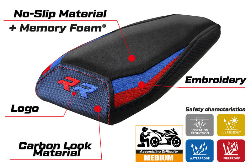 BMW M1000RR 2022-2024 Rear Seat Cover Tappezzeria Italia Comfort in Red, Blue and Black Velvet