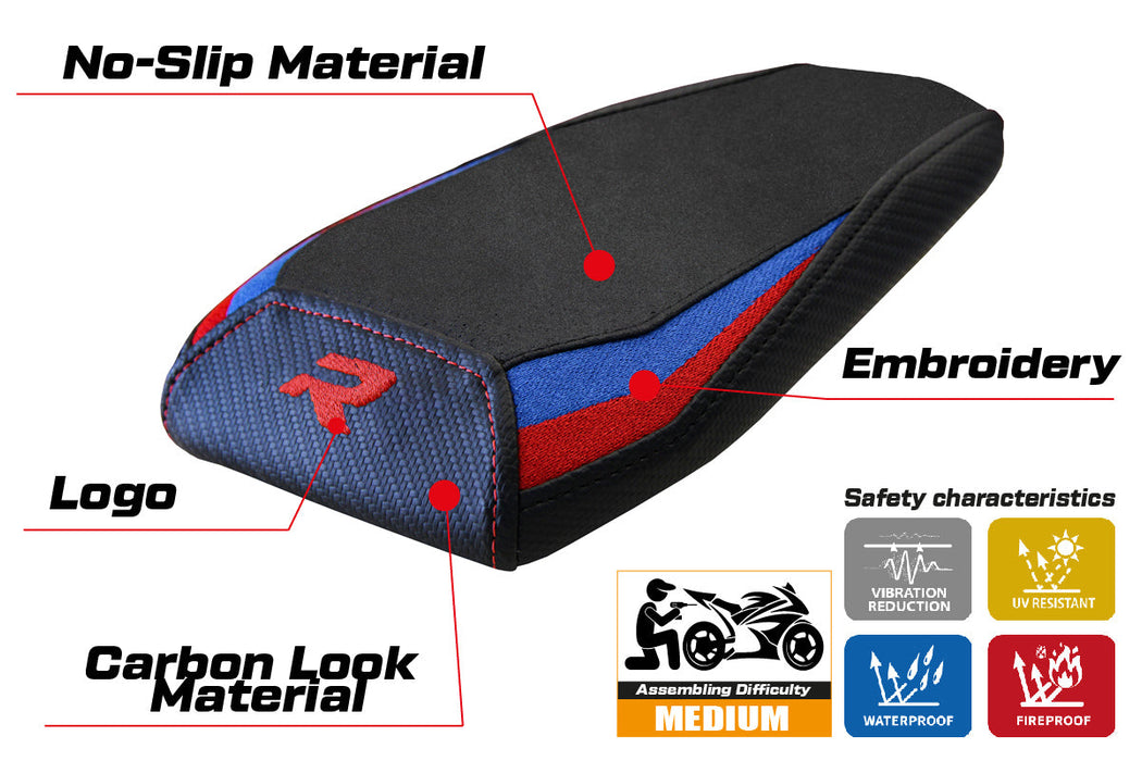 BMW M1000R 2022-2024 Rear Seat Cover Tappezzeria Italia in Red, Blue and Black Velvet
