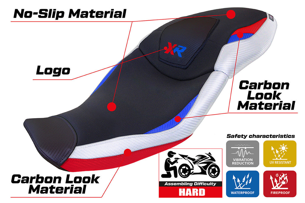 BMW S1000XR 2020-2023 Seat Cover Tappezzeria Italia in HP SE White, Red and Blue