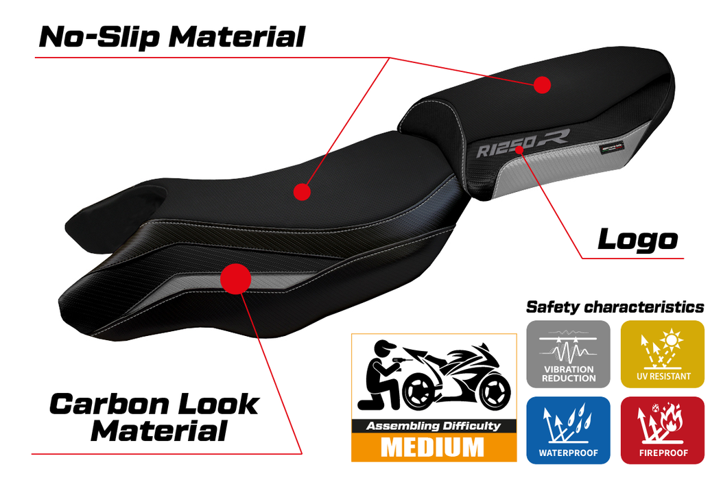 BMW R1250R 2019-2024 Seat Cover Tappezzeria Italia in Silver and Black