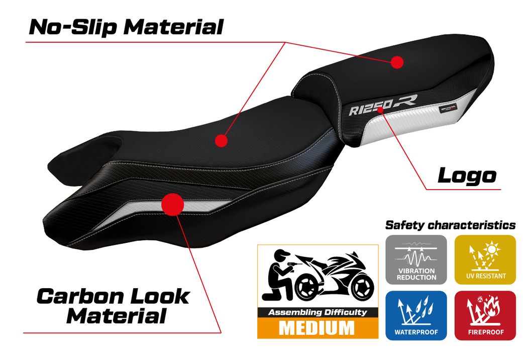 BMW R1250R 2019-2024 Seat Cover Tappezzeria Italia in White and Black