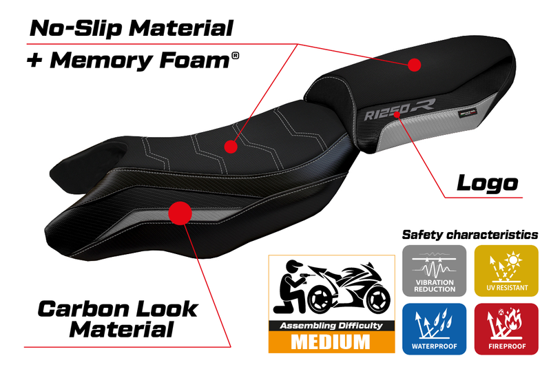 BMW R1250R 2019-2024 Seat Cover Tappezzeria Italia Comfort in Silver and Black