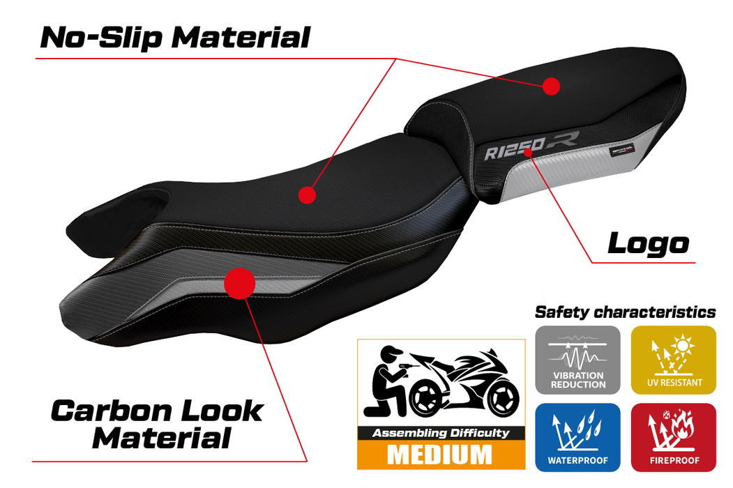 BMW R1250R 2019-2024 Seat Cover Tappezzeria Italia in Grey, Silver and Black