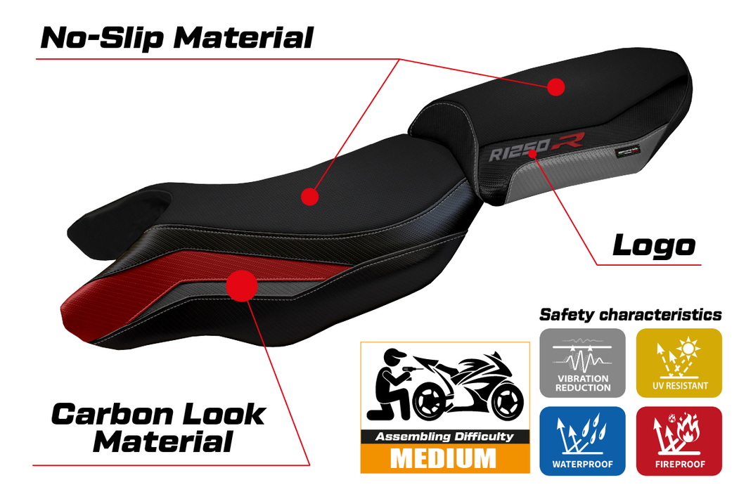 BMW R1250R 2019-2024 Seat Cover Tappezzeria Italia in Red, Grey and Black