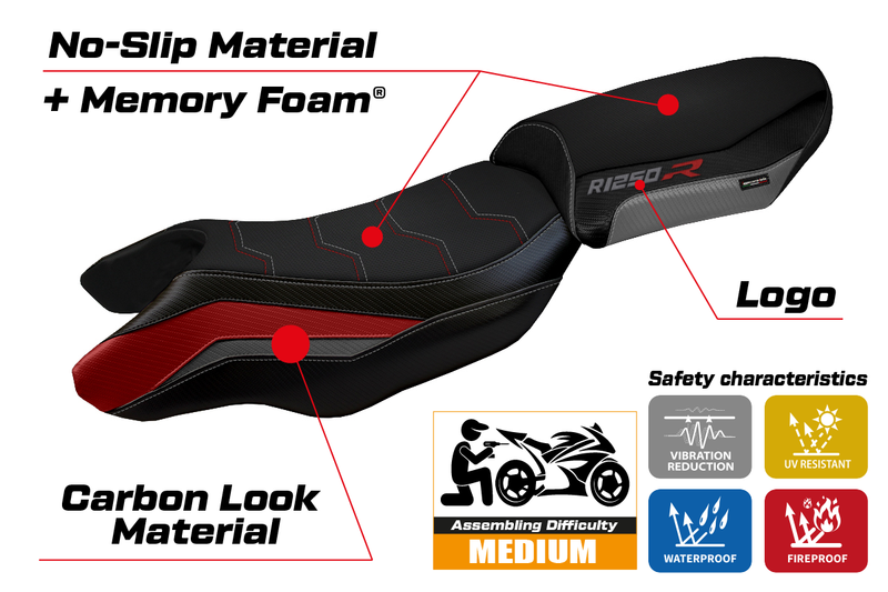 BMW R1250R 2019-2024 Seat Cover Tappezzeria Italia Comfort in Red, Grey and Black