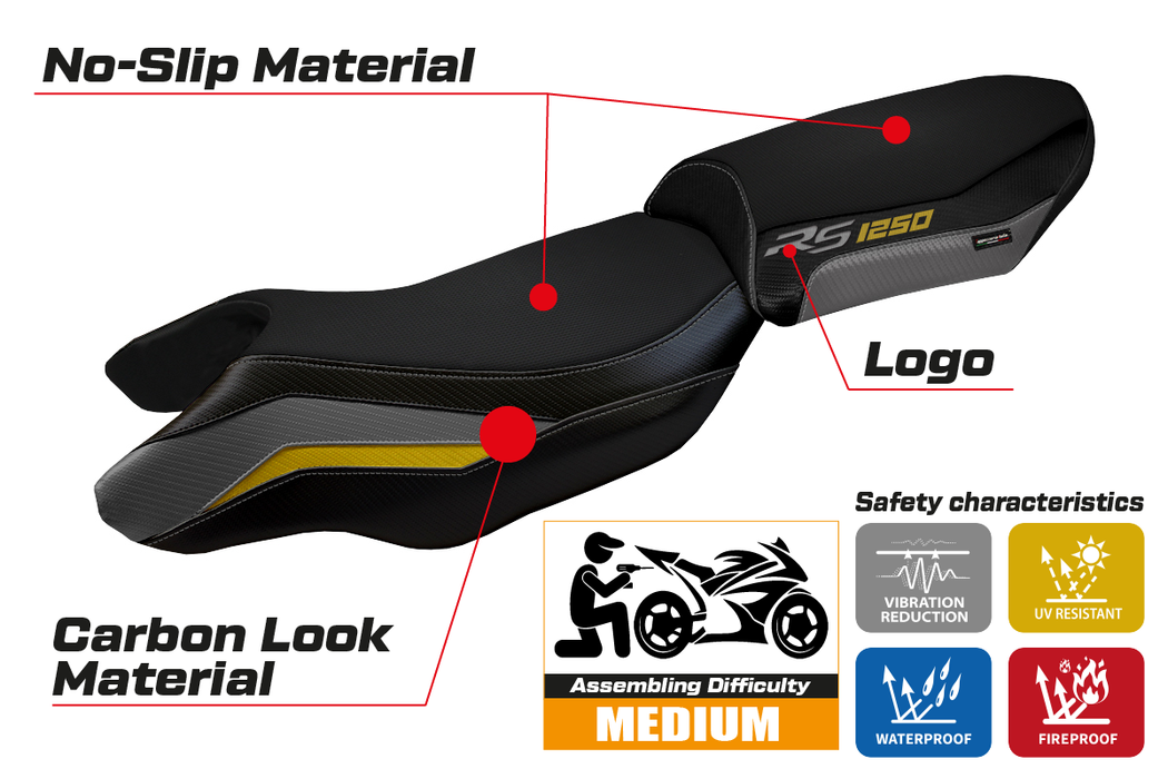 BMW R1250RS 2020-2024 Seat Cover Tappezzeria Italia in Grey, Yellow and Black