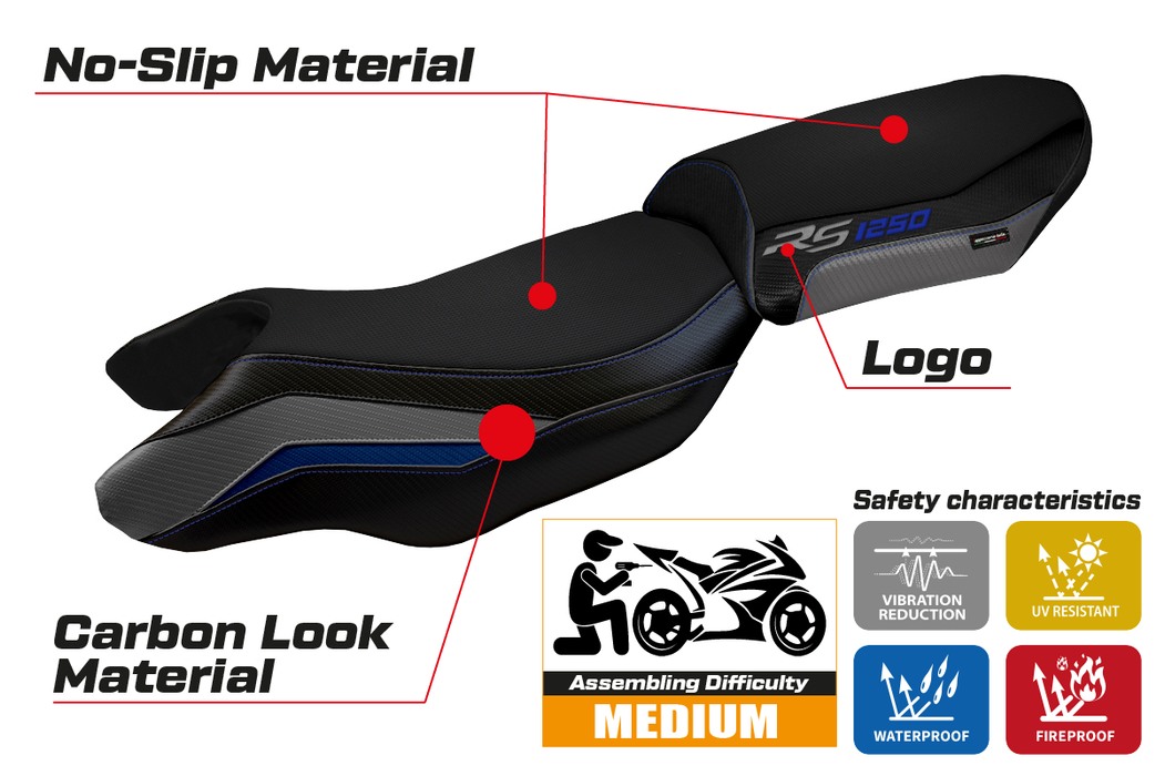 BMW R1250RS 2020-2024 Seat Cover Tappezzeria Italia in Blue, Grey and Black