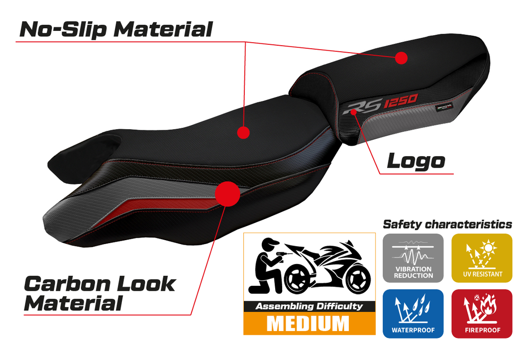 BMW R1250RS 2020-2024 Seat Cover Tappezzeria Italia in Grey, Red and Black