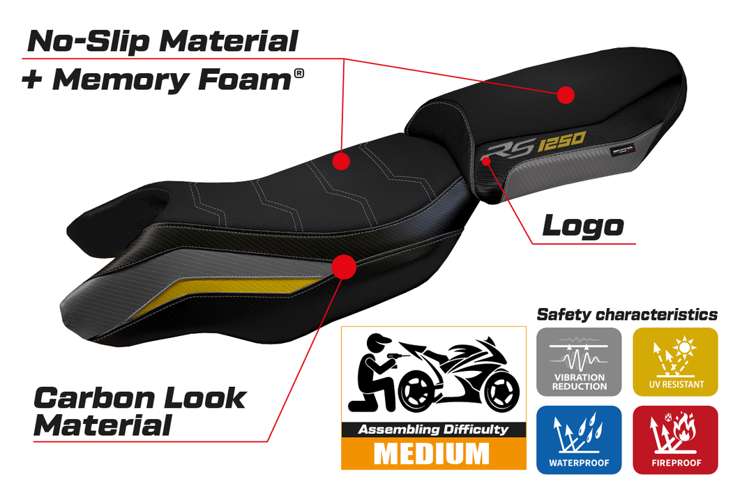 BMW R1250RS 2020-2024 Seat Cover Tappezzeria Italia Comfort in Grey, Yellow and Black