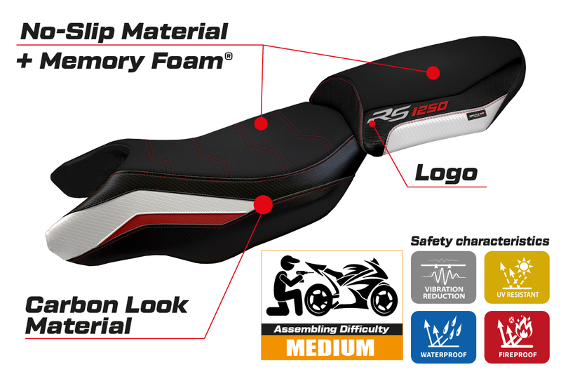 BMW R1250RS 2020-2024 Comfort Heated Seat Cover Tappezzeria Italia in White and Red