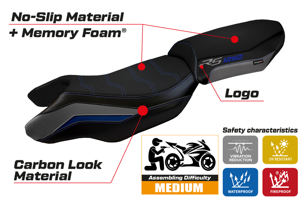 BMW R1250RS 2020-2024 Seat Cover Tappezzeria Italia Comfort in Blue, Grey and Black