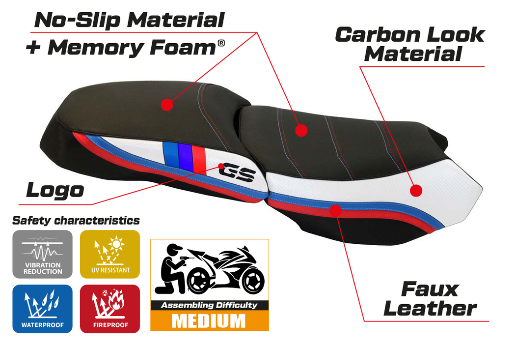 BMW R1200GS Adventure 2013-2018 Comfort Heated Seat Cover Tappezzeria Italia in White