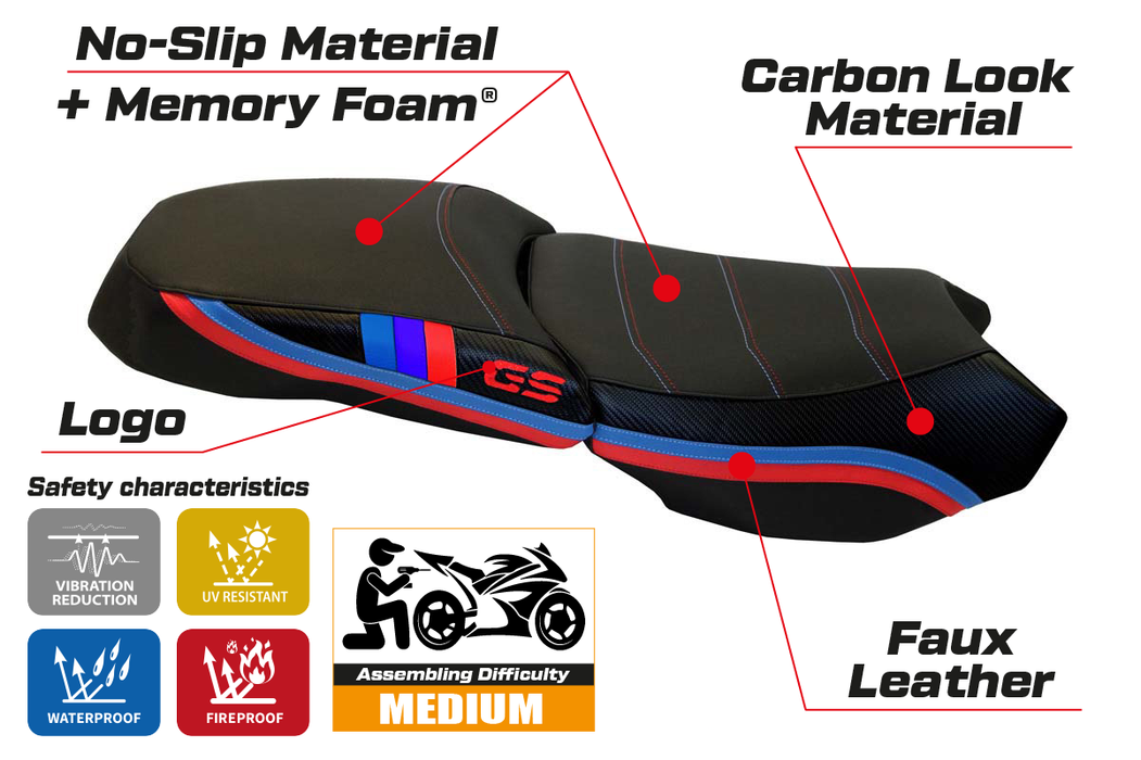 BMW R1200GS Adventure 2013-2018 Comfort Heated Seat Cover Tappezzeria Italia in Black