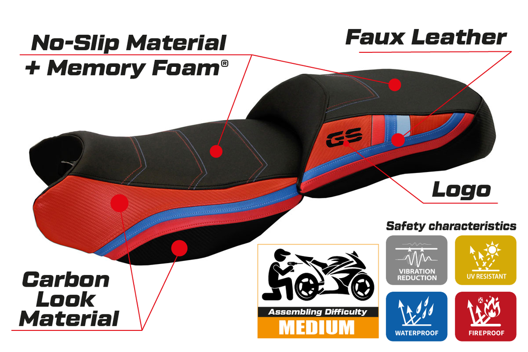BMW R1200GS 2013-2018 Seat Cover Tappezzeria Italia Comfort Heated in Red and Black