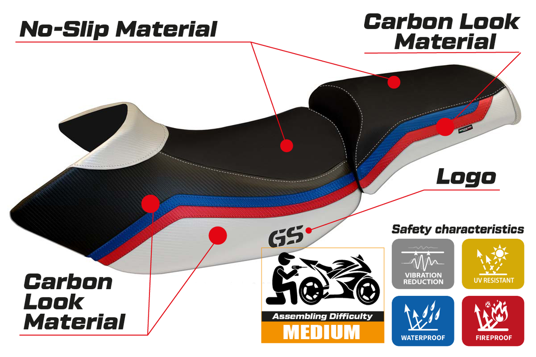 BMW R1200GS 2005-2012 Seat Cover Tappezzeria Italia in White HP SE