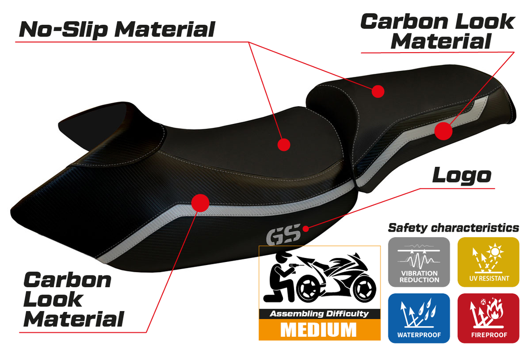 BMW R1200GS 2005-2012 Seat Cover Tappezzeria Italia in Silver and Black