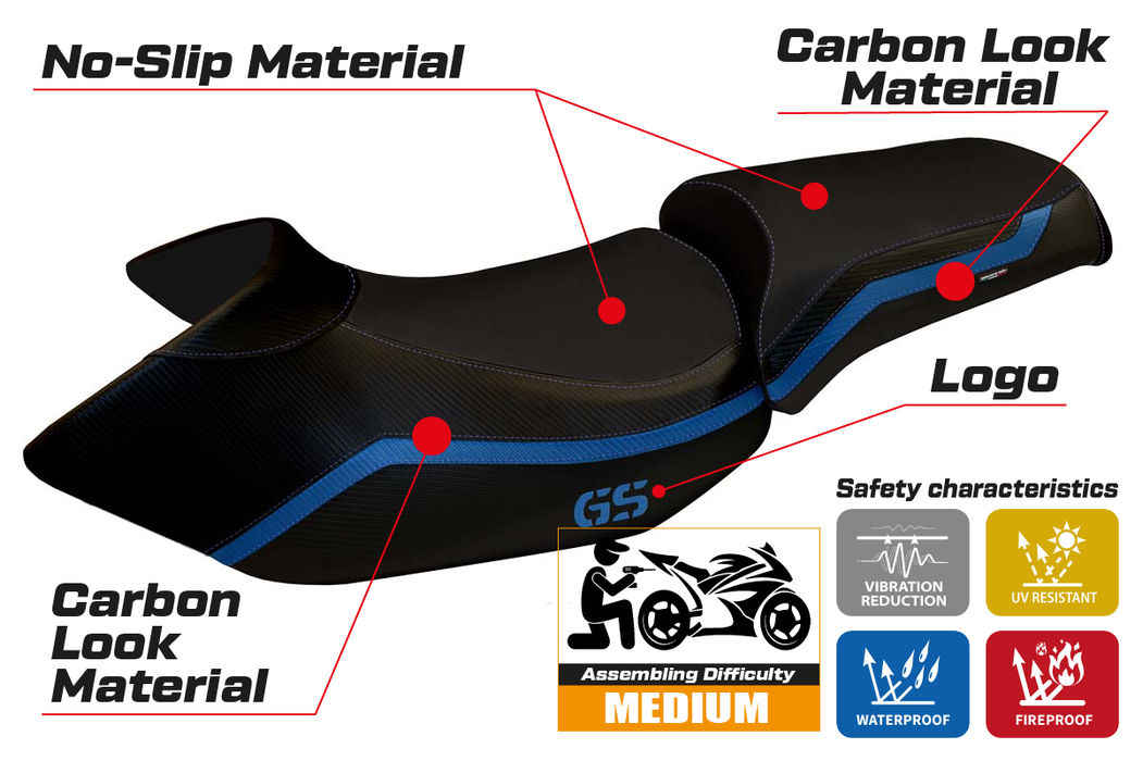 BMW R1200GS 2005-2012 Seat Cover Tappezzeria Italia in Blue and Black