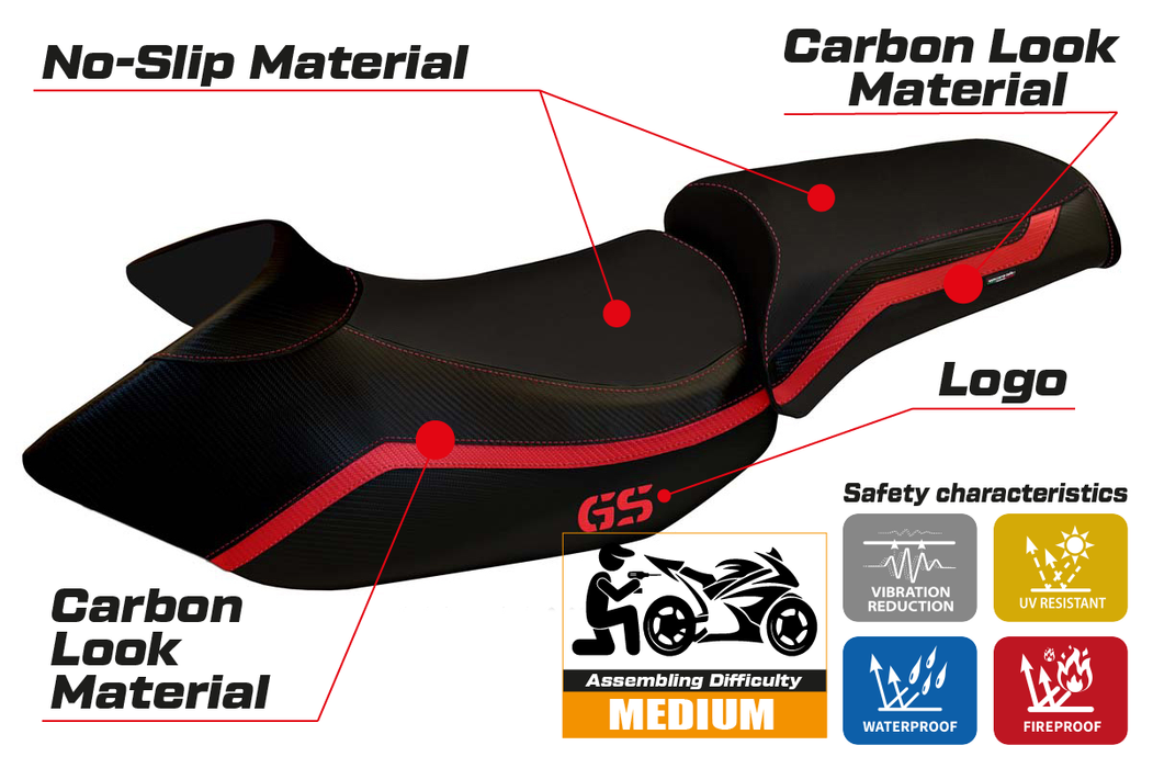 BMW R1200GS 2005-2012 Seat Cover Tappezzeria Italia in Red and Black