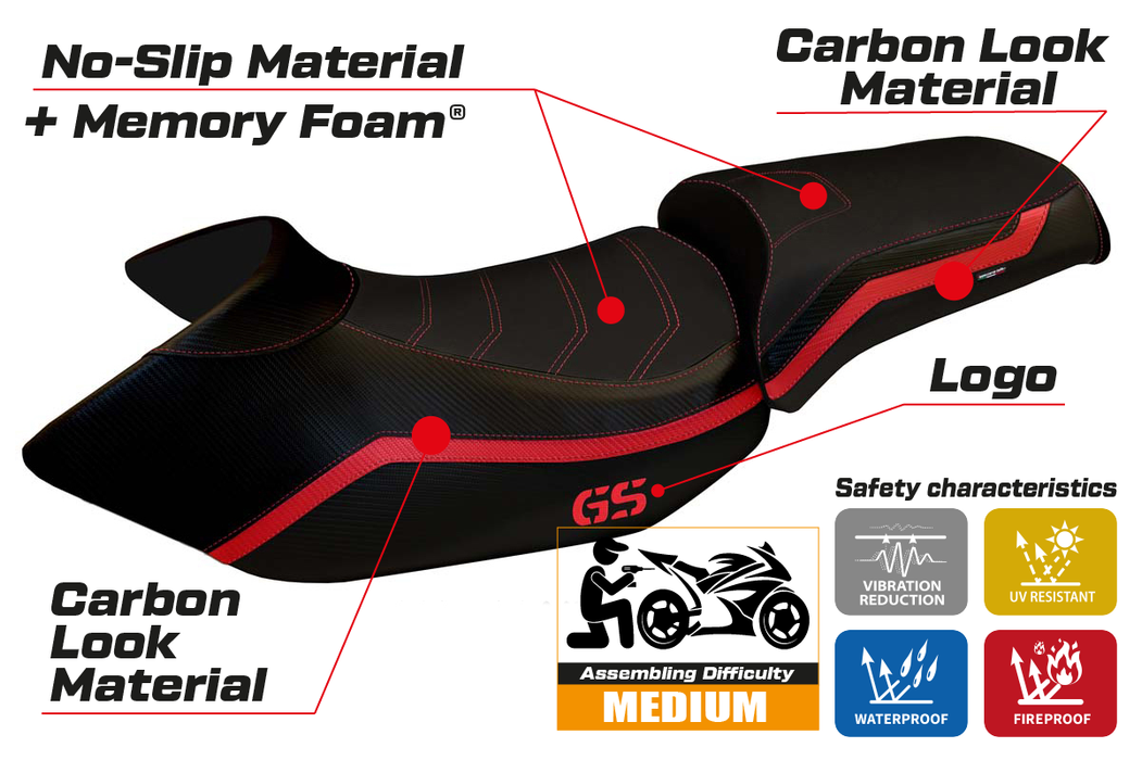 BMW R1200GS 2005-2012 Seat Cover Tappezzeria Italia Comfort in Red and Black