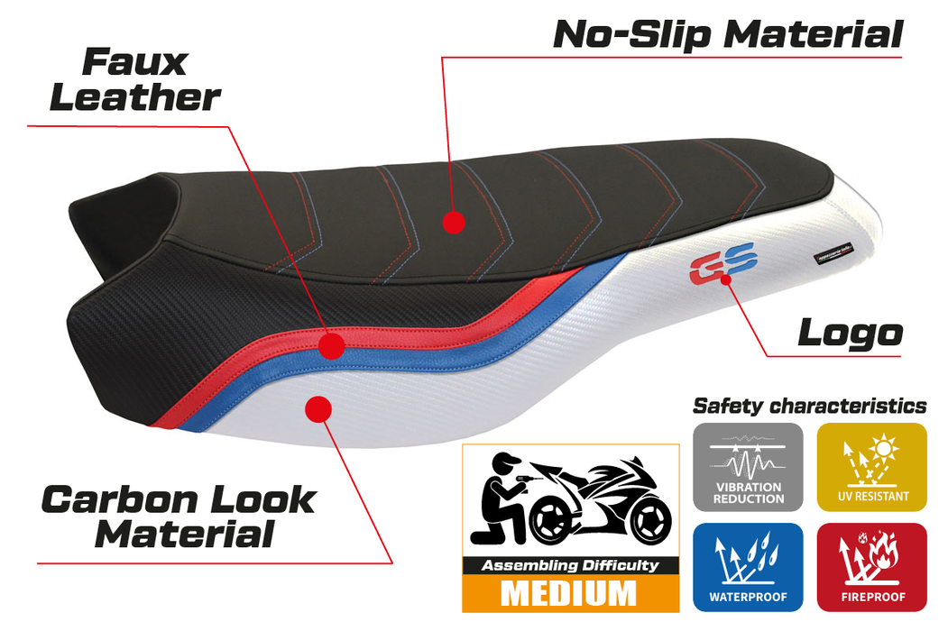 BMW R1200GS R1250GS Rallye 2017-2024 Seat Cover Tappezzeria Italia in White and Black