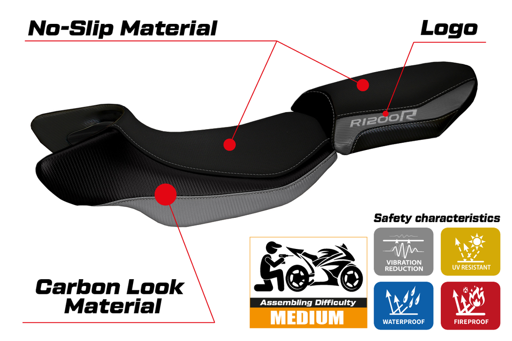 BMW R1200R 2015-2018 Seat Cover Tappezzeria Italia in Grey and Black
